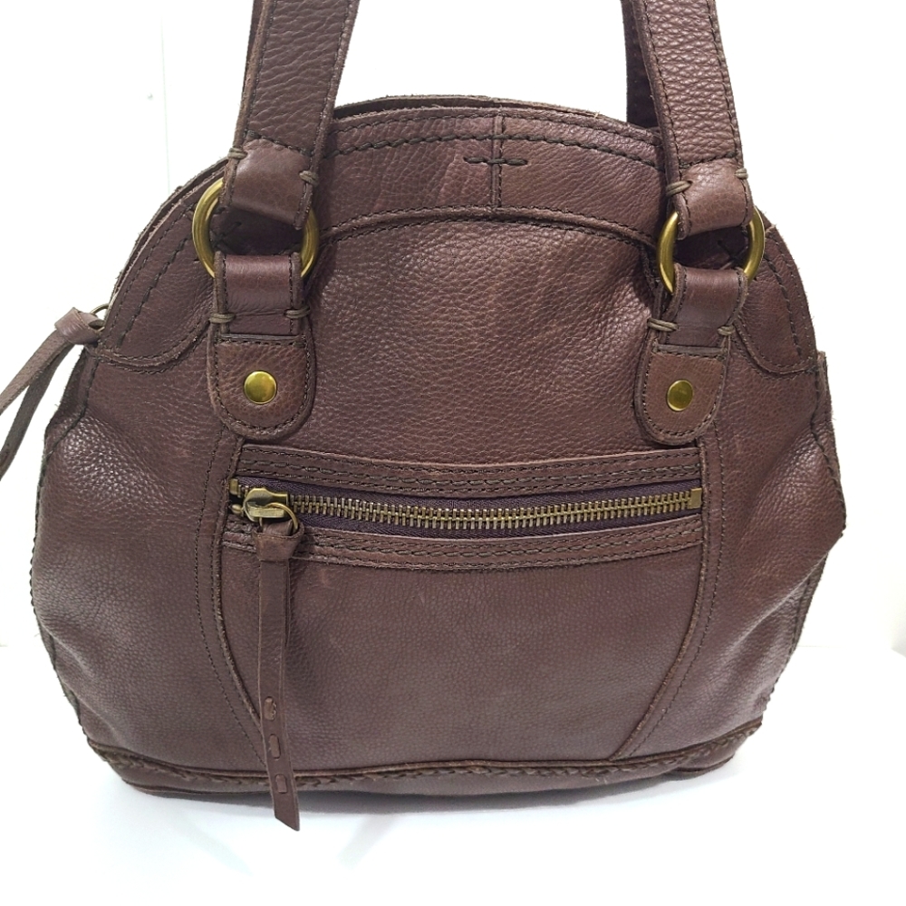 Lucky Brand Dome Satchel Smooth Leather Bowler Shoulder Handbag Brown Purse